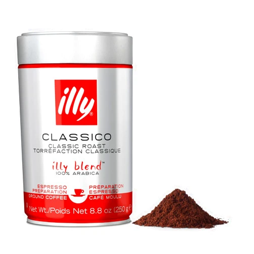 illy Classico Espresso Ground Coffee, Medium Roast, Classic Roast with Notes of Chocolate & Caramel, 100% Arabica Coffee, All-Natural, No Preservatives, 8.8 oz, Ground for Espresso Machines