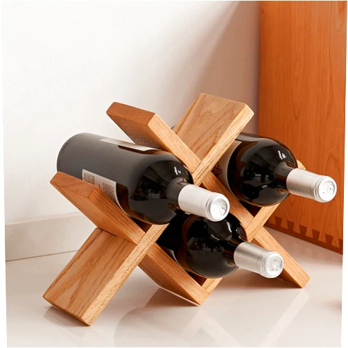 TREOAKWIS Wine Rack Countertop Oak Solid Wood Wine Organizer Rack 4 Bottles Holder for Wine, Drinks, Beer, Suit for Home, Bar, Kitchen,Cellar Basement,Oak
