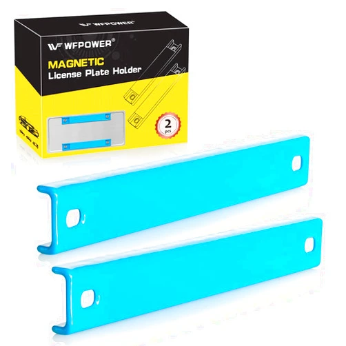 WFPOWER Rubber Coated Magnetic License Plate Holder, 2 Pack Strong Bar Magnet with Rubber Molded Plate for Test Driving, Dealer Demo License Magnet Plate Holder Blue with Screws