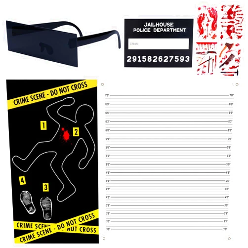 Kyson Crime Scene Decoration-Mystery Murder Dinner Party Decor Kits-Halloween Decoration Includes Body Silhouette Mugshot Background Photo Booth Props Footprint Bloody Stickers (19 Pcs)