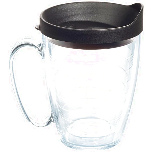 Tervis Clear & Colorful Lidded Made in USA Double Walled Insulated Tumbler Travel Cup Keeps Drinks Cold & Hot, 16oz Mug, Black Lid