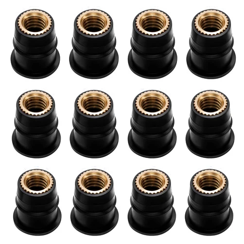 InnoHHustle 12Pcs M6 Rubber Well Nuts Neoprene Expansion Brass Nuts Rubber and Steel Parts Windscreen Nuts Fairing Fasteners Windshield Motorcycle Accessories for Canoe, Boat, Kayak