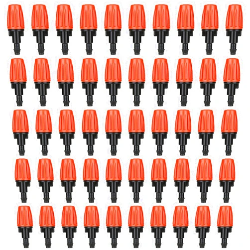 Yulaiyoen 50 Pcs Drip Irrigation Spray Emitters, Adjustable Atomizing Nozzles,1/4 Inch Drip Irrigation Parts Sprayers Drippers for Garden Greenhouse Agricultural Irrigation Patio Misting