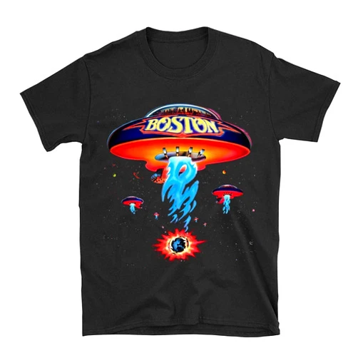 Moc.Deamiarr Boston Band Tshirt Poster Shirt Spaceship Rock Band T Shirts for Men Black