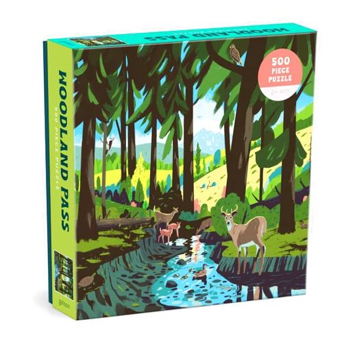 Galison Woodland Pass – 500 Piece Jigsaw Puzzle Featuring Beautiful Artwork of an Evergreen Scene of Woodlands and Wildlife