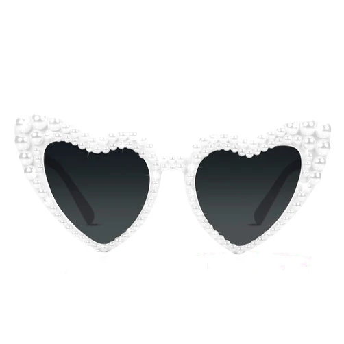 Etercycle White Sunglasses, Heart Sunglasses Bachelorette Gifts, Vintage Pearl Heart Glasses For Bachelorette Party Favors