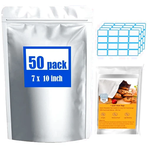 Xuesong 50 Mylar Bags for Food Storage, Mylar Bags 1 Quart 7
