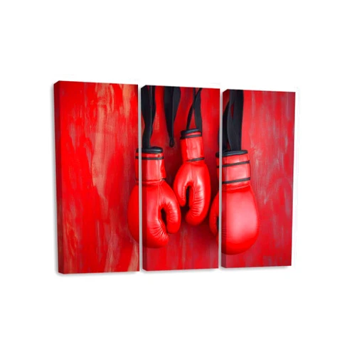 CXHSZHYZYQ 3 Piece Canvas Wall Art Prints Picture Photo Of Red Boxing Gloves Hanged On Red Wall Framed Wall Painting Modern Artwork Poster Home Decor for Living Room Office Ready to Hang