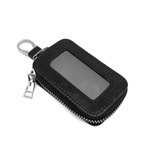 KEVWR Universal Car Key Fob Bag, Smart Leather Key Protector, Remote Remote Key Fob with Metal Hook and Keyring Zipper for Men Women (Black)