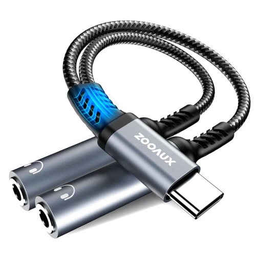 ZOOAUX USB C to 3.5mm Aux Audio Headphone Splitter, Type C to Dual 3.5mm Female Headphone Jack Adapter,Hi-Res 2 Way Audio Sharing Y Cable Cord for Samsung S23 S21 S20, iPhone 15, Google Pixel 4 3 XL