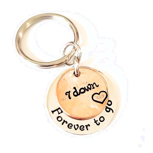 Tucker's Trinkets And Treasures 7 Down and Forever To Go, 7th Anniversary Year Penny Key Chain, 7th Wedding Anniversary, Personalized Options