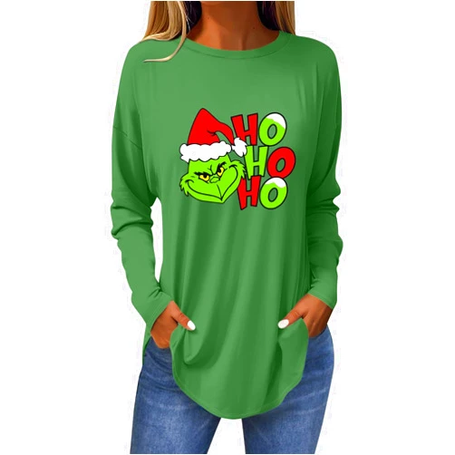 LISTHA 𝑮𝒓𝒊𝒏𝒄𝒉 Christmas Shirts for Women Funny Xmas Printed Holiday Sweatshirt Long Sleeve Tunic Blouses Graphic Ugly Tops