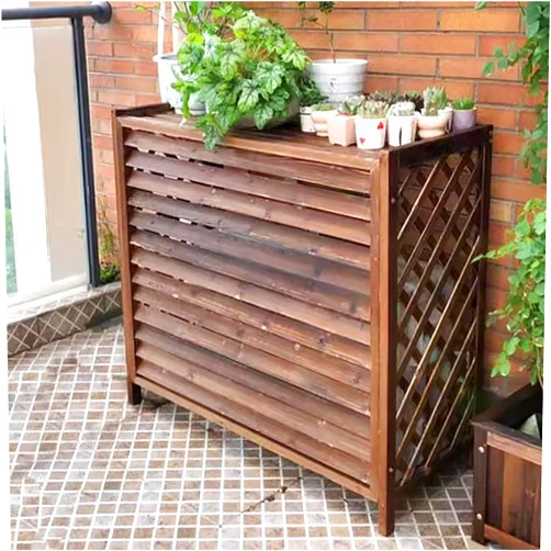 PsjUS Outdoor Wooden Air Conditioner Rack, Air conditioner fence,Air Conditioning Wooden Flower Stand wooden,Air Conditioner Fence Screen Solid Wood,Breathable & All Seasons.