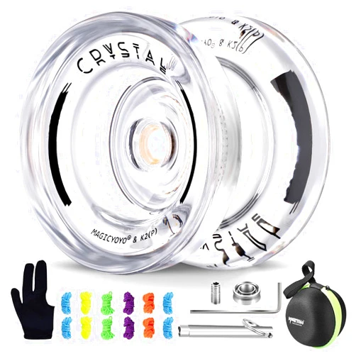 MAGICYOYO K2 Crystal White Responsive Yoyo for Kids Beginners, Plastic Trick Yo Yo, Dual Purpose Professional Yo Yo for Adults with Unresponsive Bearing Kit+ 12 Yoyo Strings + Storage Case