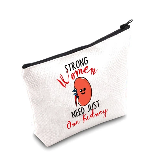 PWHAOO Kidney Donor Gift Strong Women Need Just One Kidney Makeup Bag Kidney Transplant Warrior Cosmetic Bag One Kidney Club Merch (Just One Kidney M)