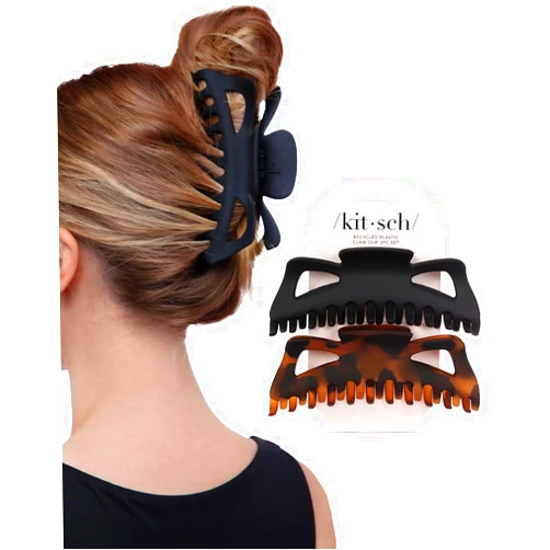 Kitsch 5 Inch Large Claw Clips for Thick and Long Hair | Strong Grip Jumbo Claw Clip for All-Day Hold | 2pcs Matte Oversized Hair Accessories | Ideal Gifts for Women - Black & Tortoise Design