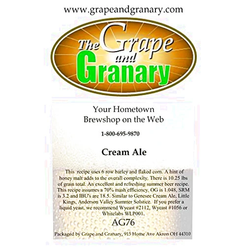 Grape and Granary All Grain Cream Ale Beer Brewing Kit- For 5 US Gallons