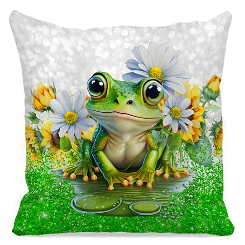 OFlich Summer Frog Pillow Covers - Frog Gifts for Women Girls, Summer Frog Decor, Decorative Frog Summer Pillow Covers 18x18, Summer Decorations for Home, Daisy Pillow