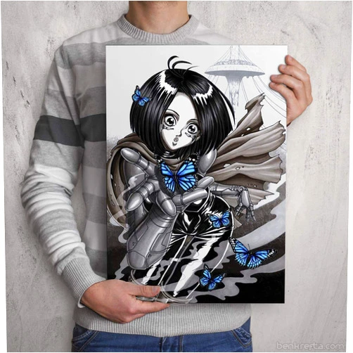 Krefta Battle Angel Alita - Gally with Butterflies - Signed Anime/Manga Art Print - 11.7