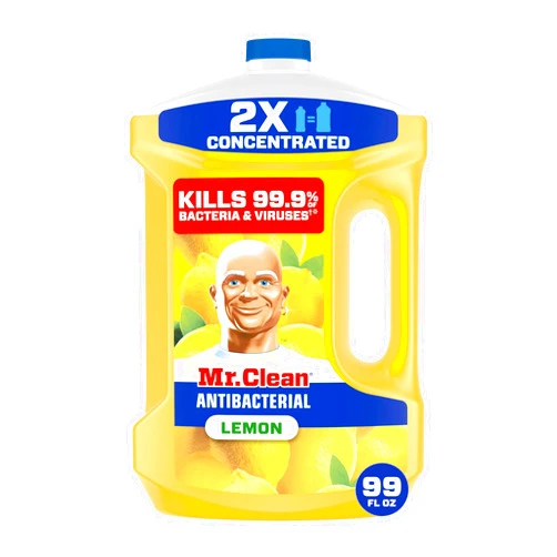 Mr. Clean Antibacterial All Purpose Cleaner, Floor Cleaner for Mopping Home, Bathroom, & Kitchen, Cleaning Liquid for Mop & Bucket, Cleaning Supplies, Multi-Surface Dilutable, Lemon, 99oz
