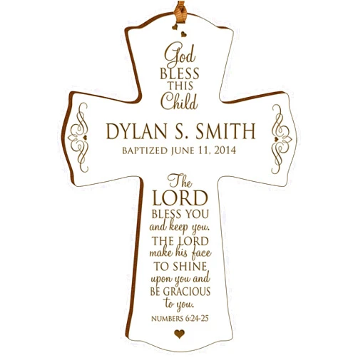 LifeSong Milestones Personalized Baptism 1st Holy Communion Christening Custom Wall Cross Decoration God Bless This Child The Lord Bless You and Keeps You (4.5