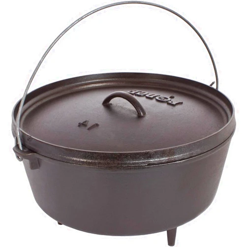 Lodge 5 Quart Pre-Seasoned Cast Iron Camp Dutch Oven with Lid - Dual Handles - Use in the Oven, on the Stove, on the Grill or over the Campfire - Black