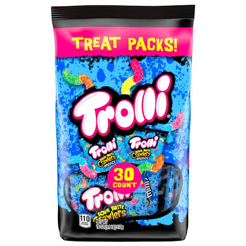 Trolli Sour Brite Crawler Mini Candy, Individually Wrapped Treat Sized Packs, 18 oz (30 count)