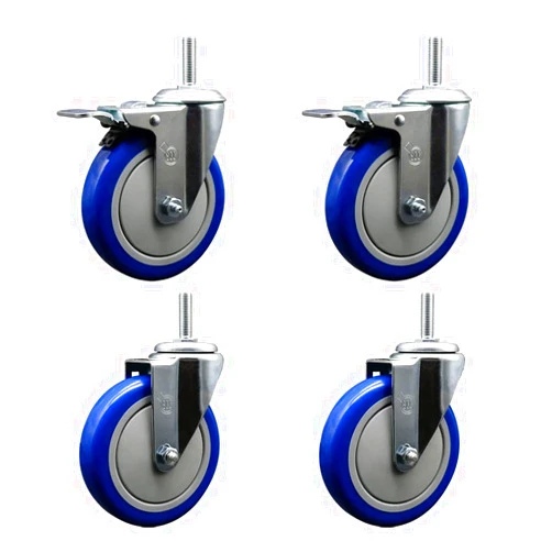Service Caster Polyurethane Swivel Threaded Stem Caster Set of 4 w/5