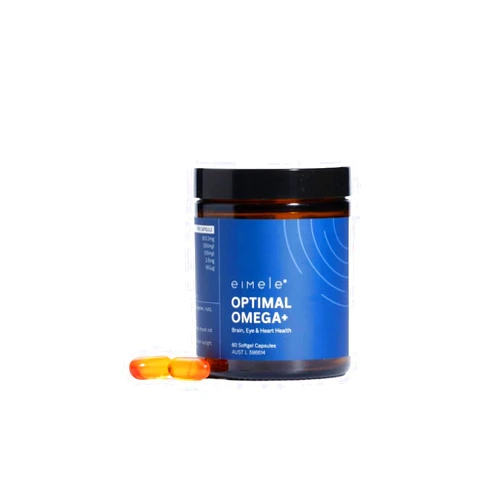 Eimele | Optimal Omega+ | Plant-Based Omega-3 EPA & DHA | Supplement for Brain, Eye & Heart Health | Antioxidant Support for Cognitive Function & Wellbeing | Non-GMO | Vegan | 60 softgel Capsules