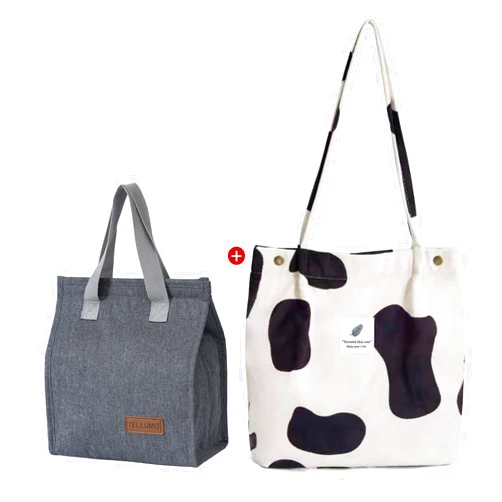 TELLUMO Corduroy Tote Bag Cow Print Bag and MInimalist Lunch Bag