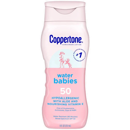 Coppertone Water Babies Sunscreen Lotion SPF 50, Pediatrician Recommended, Water Resistant, 8 Fl Oz Bottle