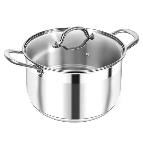 Kirecoo Stainless Steel Stock Pot - 8 Quart Heavy Duty Induction Cooking Pot with Visible Lid for Pasta, Soup, Spaghetti, Nonstick Thick Bottom Big Soup Canning Pot, Deep Cookware Boiling Simmer Pot