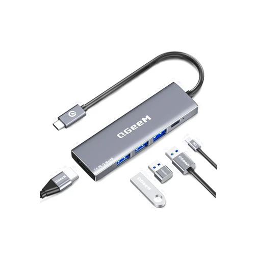 QGeeM USB C Hub 5 in 1 MultiPort to 4K HDMI Adapter, 3 USB-A Data Ports, 100W Power Delivery, USB C Dongle for MacBook Pro/Air, iPad Pro, iMac, iPhone 15 Pro/Pro Max, XPS, Thinkpad etc.