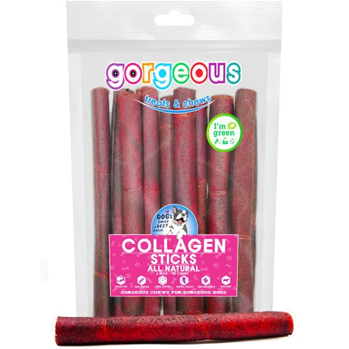 Gorgeous treats and chews Beef Collagen 6 Inch | (Stick (10 Count)) | High in Protein | All Natural Chew for Dogs | 100% Digestible | Chondroitin & Glucosamine Source | Good for Dental Health