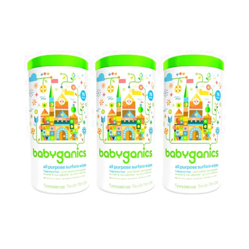 BabyGanics All-Purpose Surface Wipes, Unscented, 75 Count (Pack of 3)