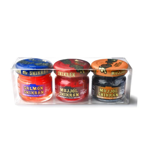 SHIKRÁN Eurocaviar - Shikran - Pack mix: 3 x 0.88 oz. Mullet Roe Caviar Pearls Black + Mullet Roe Caviar Pearls Red + Smoked Salmon Caviar Pearls [Premium Caviar Alternative]