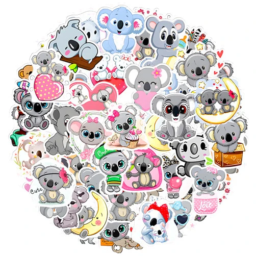 Amabro 50Pcs Cute Koala Stickers, Waterproof Vinyl Stickers Cartoon Animal Decal Sticker for Hydroflask Laptop Skateboard Luggage Bicycle Kids Teens