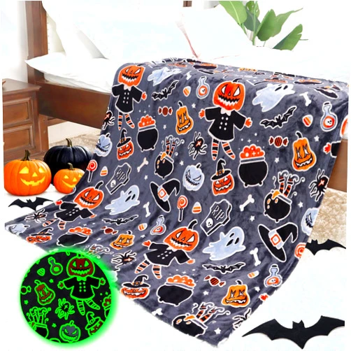 IMUKU Halloween Blanket Cozy Soft Lightweight Fleece Fall Pumpkin Throw Blankets Glow in The Dark Blankets Gifts Decor for Girls Boys Teens Kids Women Birthday