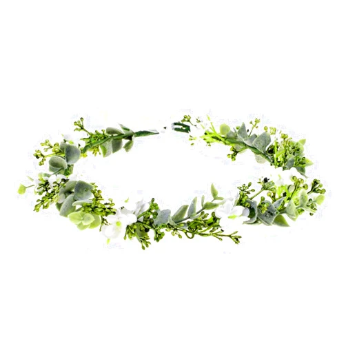 Vividsun Bridal Green Leaf Crown Bohemian Headpiece Floral Headband Photo Prop (white flower)