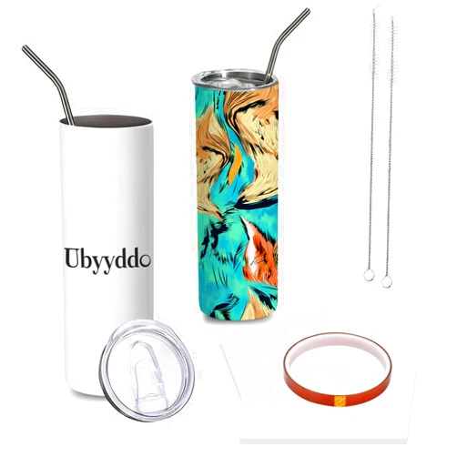 Ubyyddo Vacuum Insulated Coffee Mugs, Sublimation Blanks Straight Skinny Tumbler Cup with Lid, Straw