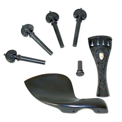 Sky Music Hand Carved Inlay Ebony Violin Parts (Pegs, Chinrest, Tailpiece, Endpin, Clamps)