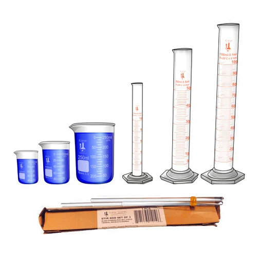 Karter Scientific Glass Graduated Cylinder Set 10ml 50ml 100ml, Glass Beaker Set 50ml 100ml 250ml with 3 Glass Stirring Rods, Karter Scientific