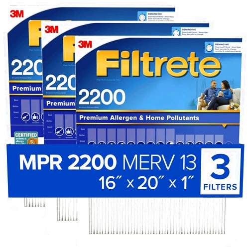 Filtrete MPR 2200 16 x 20 x 1 Healthy Living Elite Allergen Reduction HVAC Air Filter, Delivers Cleaner Air Throughout Your Home, 3-Pack