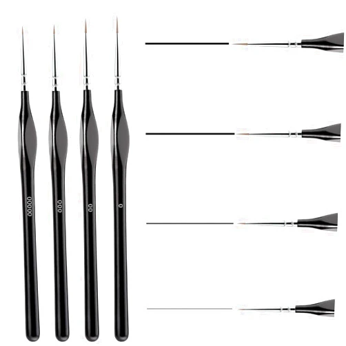 Prasacco 4 Pieces Fine Detail Paint Brush Set, Professional Thin Paint Brushes Miniature Brush Small Artist Paint Brushes for Fine Detailing Models Acrylic Watercolor Oil Painting (Black)