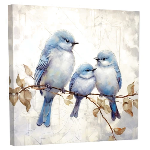 DOARTDO Bird Canvas Wall Art Love Birds Painting Blue and Gray Bird Pics Tree Branches with Flowers Artwork for Home Decor Frame (Bird - 3,12.00