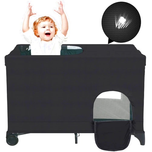 Elefama Blackout Cover for Pack N Play Blackout Tent Travel Crib Canopy Blackout Cover Breathable Stretchy Portable Blackout Crib Tent Cover for Pack and Play Snooze Shade Baby Toddlers Travel