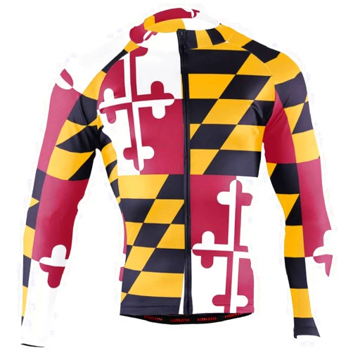 DerlonKaje Maryland Flag Men's Cycling Jersey Long Sleeve Breathable Biking Shirts Gear Style