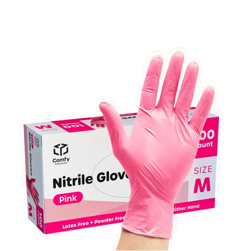 Comfy Package [100 Count] Pink Nitrile Disposable Gloves - | Latex Free and Rubber Free | Non-Sterile Powder Free Gloves