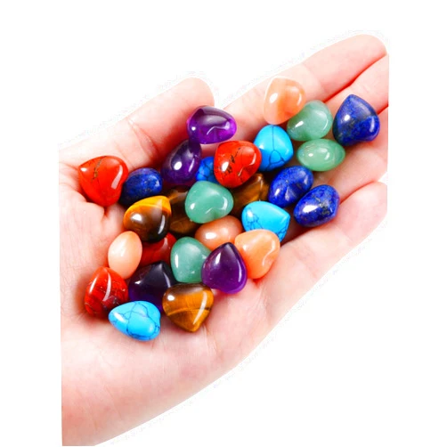 Jovivi 7 PCS Heart Crystals Stones Healing Crystal Palm Natural Polished Love Shaped Gemstones Amethyst Lapis Lazuli Green Aventurine Tiger Eye Crystals Set Bulk Reiki Energy Balancing Meditation Gift