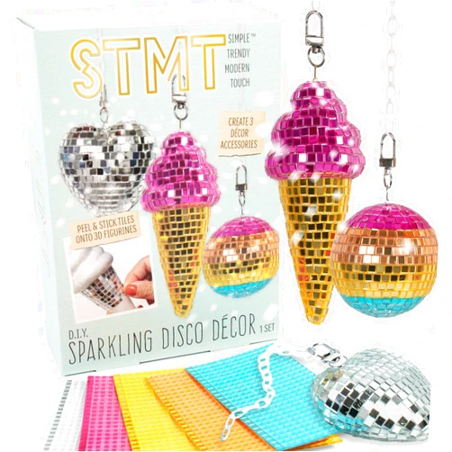 STMT DIY Sparkling Disco Décor, Make Your Own Mini Disco Ball, Heart, Ice Cream Cone, Aesthetic Room Decor for Teen Girls, Fun Y2K Party Decorations, Creates Funky Decor & Keychains, Arts & Crafts